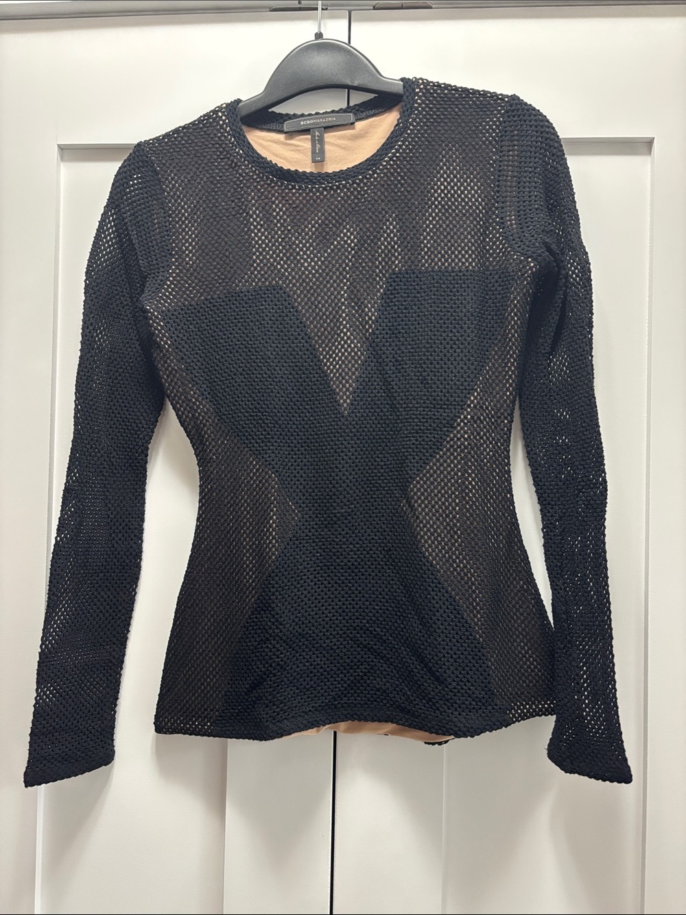 BCBGMaxAzria Black Mesh Long-Sleeve Top